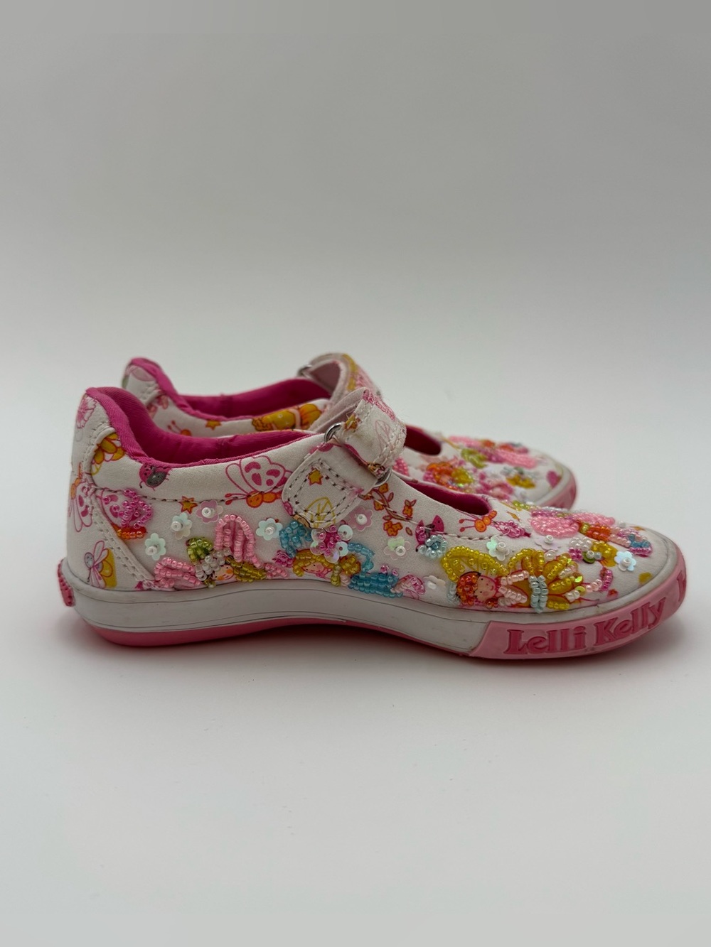 Lelli Kelly Girls Size 27 Beaded Fairy Mary Jane Shoes Pink White Hook Loop - Picture 6 of 9